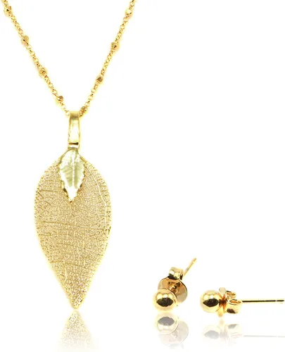 Vista 36 de Joyas de hoja de oro rosa y plata para mujer. Pendientes de hoja natural y collares circulares colgantes. Elegantes conjuntos de joyas colgantes.