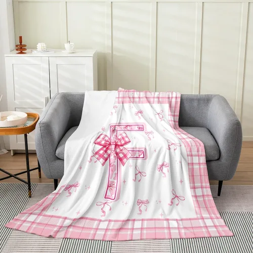 Vista 30 de Erosebridal Manta de franela con inicial de letra B, manta de forro polar con lazo rosa, 40 x 50 pulgadas, bonitos lazos del alfabeto, manta