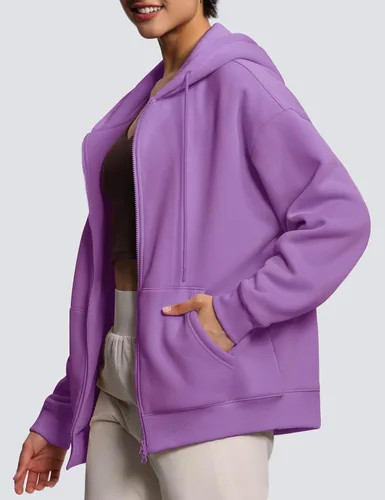 Vista 5 de THE GYM PEOPLE Sudaderas con capucha de forro polar de gran tamaño para mujer, con cremallera completa, abrigos con capucha para otoño