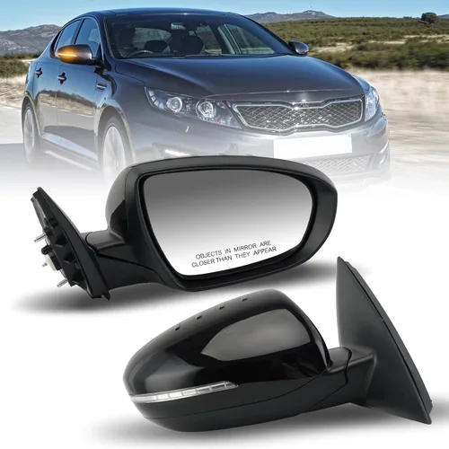 Vista 22 de Espejo lateral del conductor compatible con espejos Kia Optima 2011 2012 2013 con luz intermitente, vidrio eléctrico, plegado manual, repuesto Negro