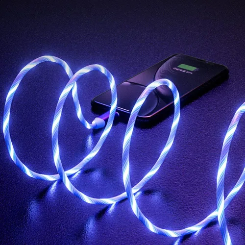 Vista 6 de IHAO Cable de carga multipuerto, 3 combinaciones en un cable USB A a USB C/Micro USB PD, cable de carga rápida iluminado LED que fluye compatible
