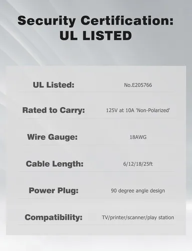 Vista 6 de Cable de alimentación de TV compatible con Samsung TV, Ancable de 6 pies y 90 grados en ángulo de 2 clavijas, cable de TV C7 compatible con Samsung