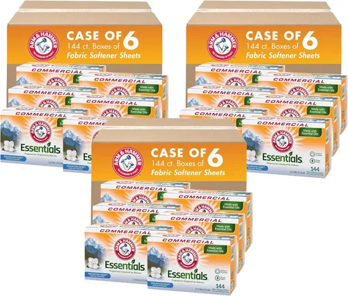 Vista 5 de Arm & Hammer Essentials - Hojas suavizantes de telas, lluvia de montaña, 144