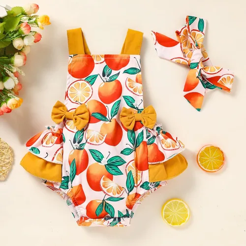 Vista 2 de GRNSHTS Mameluco con volantes para bebés y niñas pequeñas, sin mangas, cuello halter, ropa de verano con diadema