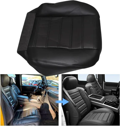 Vista 2 de SecosAutoparts Funda de asiento de cuero para conductor y pasajero, color negro, compatible con Hummer H2 2003 2004 2005 2006 2007