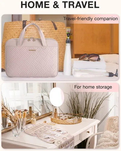 Vista 2 de BAGSMART Estuche organizador de joyas de viaje, bolsa de joyería colgante para viajes con bolsillos, bolsa de joyería de gran capacidad