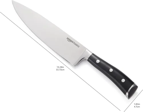 Vista 5 de Amazon Basics Cuchillo de chef clásico de acero inoxidable de 8 pulgadas con espiga completa y tres remaches, plateado