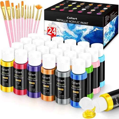 Vista 14 de Caliart - Juego de pintura acrílica iridiscente de 24 colores camaleón con 12 pinceles Craft Painting kit for Adults Artists Beginners, Rich