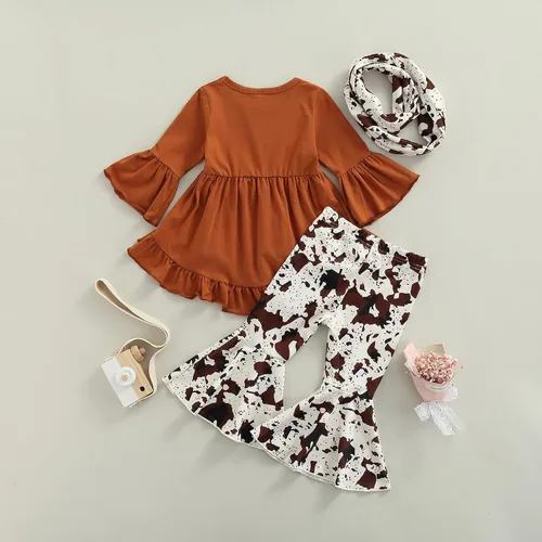 Vista 32 de Kaipiclos Ropa occidental para bebé niña, con lindo estampado con volantes, manga larga, pantalones para otoño e invierno, trajes de vaquera