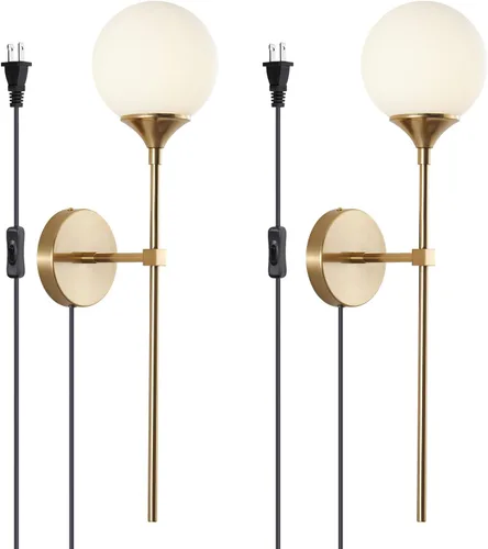 Vista 11 de KCO Lighting Mid-Century - Juego de 2 apliques de pared con cable de cristal dorado, lámparas de pared modernas industriales de brazo largo