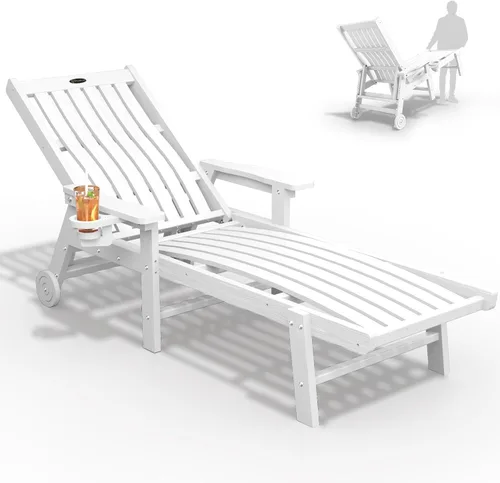 Vista 29 de THOEOE Juego de 2 tumbonas para exteriores, silla de piscina HDPE, madera