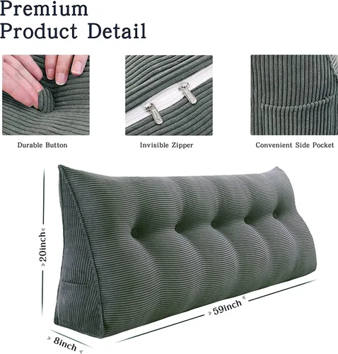 Vista 4 de VERCART Almohadas de cuña para cabecero de cama, almohada de cuña para cabecero, almohada triangular, almohadas de cuña, almohada con funda Café