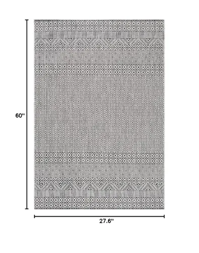 Vista 2 de SAFAVIEH Alfombra lavable al aire libre, colección Courtyard - 2'3" x 5', gris y negro, no desprende pelusa y fácil limpieza, ideal para patio
