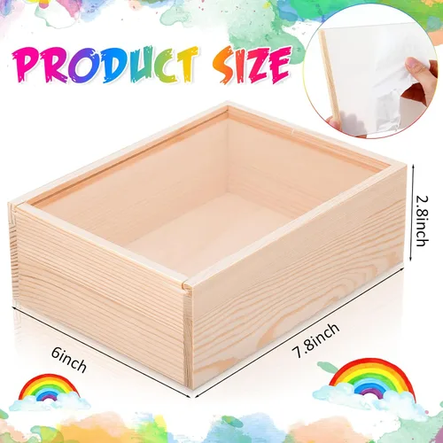 Vista 2 de Thyle 6 cajas de madera sin terminar con tapas acrílicas, pequeñas cajas de madera sin terminar, regalo para manualidades, suministros de flores