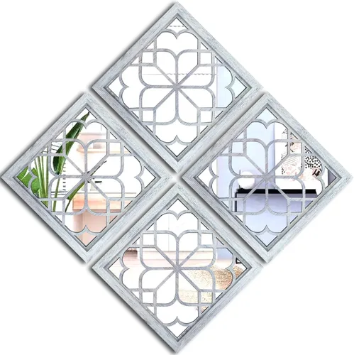Vista 9 de Wocred Juego de 2 Espejos Rectangulares de Pared, Hermoso Espejo de Acento Rústico de Granja, Espejo de Entrada Color Madera de Granero