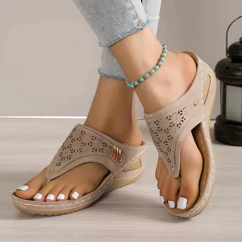 Vista 2 de Sandalias ortopédicas para mujer, sandalias de cuña con soporte de arco, sandalias de playa cómodas y elegantes para el verano 2025