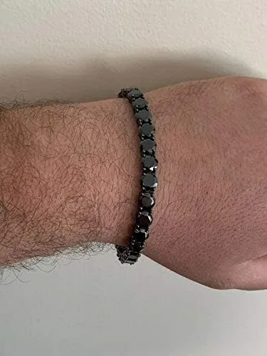 Vista 9 de HarlemBling Solid 925 Sterling Silver Mens Black Tennis Bracelet - Iced Hip Hop CZ Mens One Row Bracelet - Real Oxidized Solid Silver Black CZ 85 7mm
