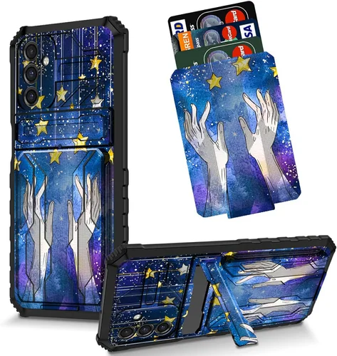 Vista 24 de Funda para Galaxy S21 FE 5G 2022 con soporte, funda de doble capa de policarbonato duro de TPU suave, estampado de vaca, estampado animal