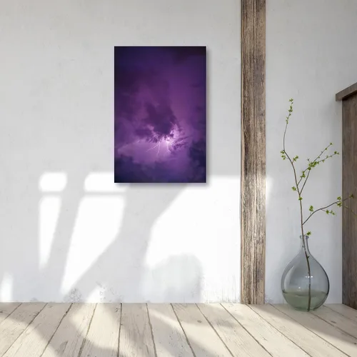 Vista 2 de Lienzo decorativo para pared, diseño de cielo nocturno morado, imágenes de relámpagos y paisajes de naturaleza Clould, decoración de pared