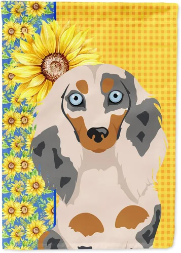 Vista 112 de Caroline's Treasures WDK5313GF Bandera de jardín con diseño de girasoles de verano, color negro y tostado, Airedale Terrier para buzón, bandera