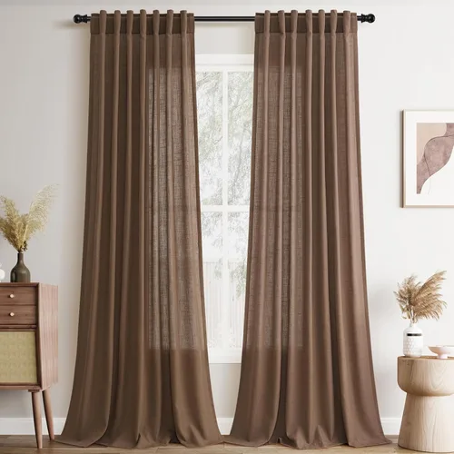 Vista 44 de Joywell - Cortinas de lino de 96 pulgadas de largo para sala de estar Natural