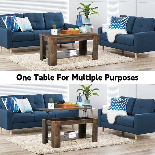 Vista 3 de Mesa de centro elevable con compartimento oculto y almacenamiento, mesas de centro elevables de madera moderna para sala de estar y sala
