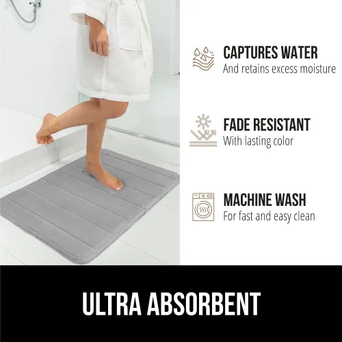 Vista 9 de GORILLA GRIP Juego de alfombras de baño de espuma viscoelástica a rayas, juego de contorno incluye alfombra de baño de 30 x 20 pulgadas y tapete