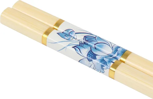 Vista 2 de BambooMN Palillos japoneses reutilizables de bambú premium, estampado floral, 9.5 pulgadas, color azul, 6 pares