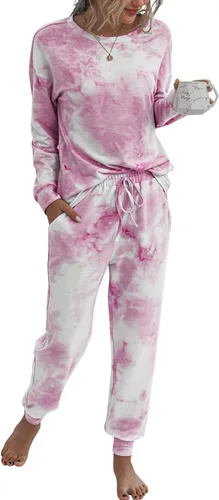 Vista 19 de Prettygarden - Conjunto de pijama de dos piezas para mujer, diseño de teñido anudado, sudadera informal de manga larga con pantalones largos, ropa