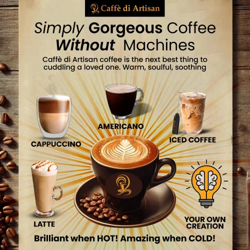 Vista 3 de Caffè di Artisan Cápsulas de café líquido de una sola porción que cambian el juego – Brezè – Tostado oscuro Intensidad – Fuerte, sin máquina. Todo