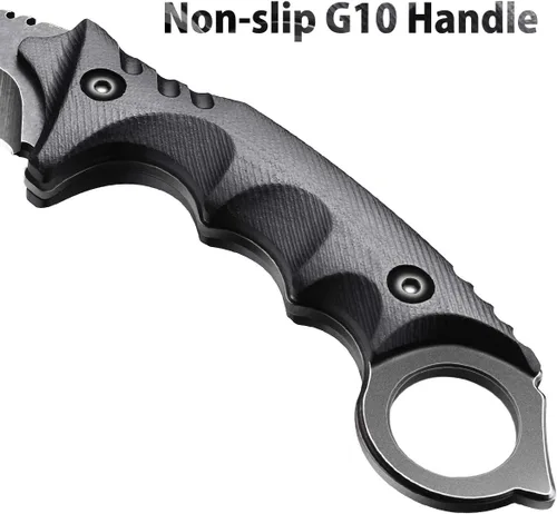 Vista 4 de JXE JXO Cuchillo táctico EDC con funda, cuchillo de acero duradero 420HC Karambit de hoja fija para exteriores, cuchillo de supervivencia con mango