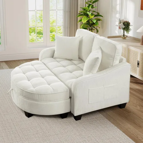 Vista 8 de JEEOHEY Chaise Lounge Chair para interiores, silla de sofá de chenilla de gran tamaño con otomana de almacenamiento y respaldo ajustable, sofá