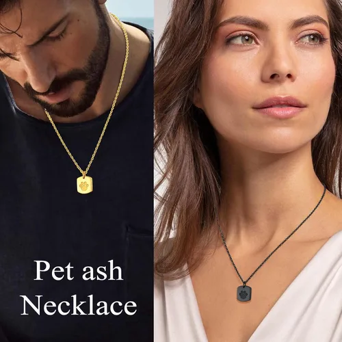 Vista 142 de FindChic Collares personalizados con urna para cenizas, barra vertical, gato, luna, reloj de arena, garra de perro, acero inoxidable, chapado en oro