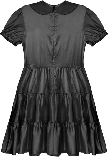 Vista 3 de iiniim Ropa de dormir de satén para hombre, minivestido para cosplay, traje de uniforme de cosplay con delantal francés, traje femenino