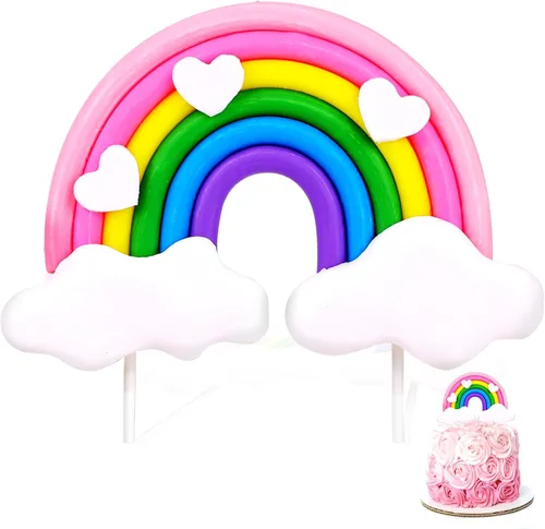 Vista 9 de Decoración de pastel de nube de arcoíris, cerámica suave, decoración de cupcakes, temática de arco iris, suministros para hornear para niños
