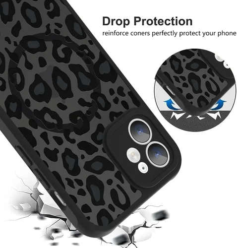 Vista 3 de KANGHAR - Funda para iPhone 11 [Compatible con Magsafe] Patrón estampado de leopardo Lindo guepardo Funda protectora magnética para niñas, mujeres