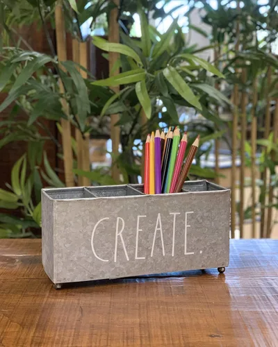 Vista 4 de Rae Dunn Organizador de belleza – Cuatro secciones para almacenamiento de cosméticos – Contenedor de metal galvanizado para suministros