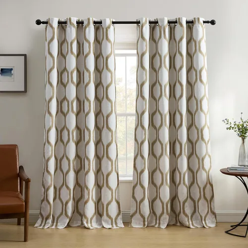Vista 8 de Elrene Home Fashions Renzo Ikat - Cortina de panel de lino con diseño geométrico para ventana, para oscurecimiento de habitación Negro