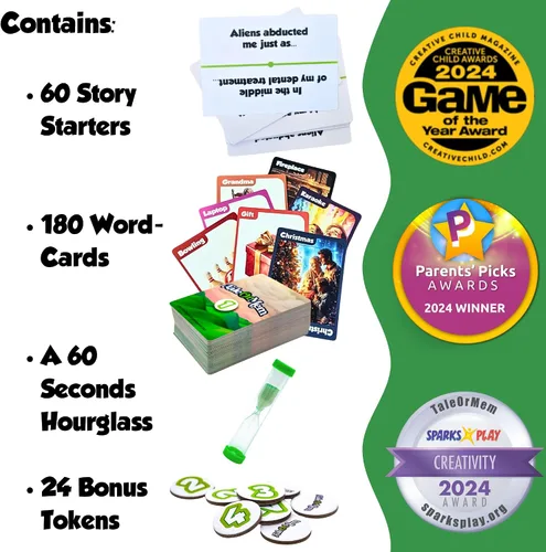 Vista 4 de Dos juegos de cartas únicos y familiares para horas de diversión en la noche familiar, mejoran la narración de historias, la memoria
