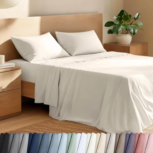 Vista 19 de Bare Home Juego de sábanas y fundas de almohada de 100 % algodón orgánico para cama individual, tejido percal vigoroso, ligero y transpirable