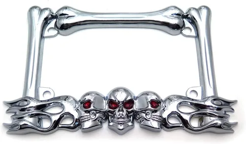 Vista 10 de MT294-006- 3D SKULL FLAME BONES NEGRO MOTOCICLETA PLACA MARCO Compatible con HARLEY-DAVIDSON Negro