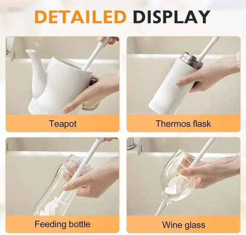 Vista 2 de Cepillo de silicona para botellas de 12.4 pulgadas, cepillo ergonómico 3 en 1 de limpieza de taza de limpieza de mango largo, limpiador de botellas