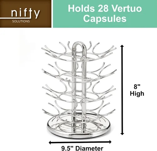 Vista 3 de Nifty Vertuoline - Carrusel de cápsulas de café, acabado de níquel cromado, soporte para cápsulas de 28 cápsulas, gira 360 grados, plataforma Lazy