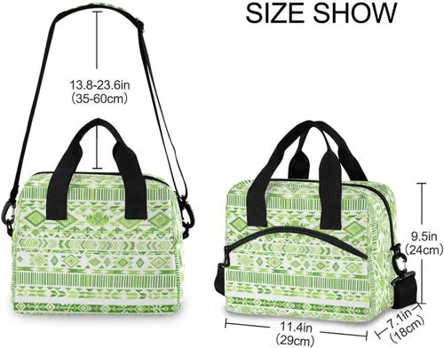 Vista 3 de Lonchera con estampado azteca, lonchera de gran capacidad para hombres y mujeres, bolsa cruzada aislada para el almuerzo reutilizable