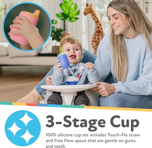Vista 2 de Nuby First Training Cup Set - Juego de vasos de silicona con boquilla y pajita, 4 onzas, más de 6 meses, color azul