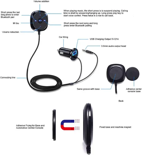 Vista 2 de Transmisor FM Bluetooth para coche, inalámbrico Bluetooth 2.1 Kit de coche Receptor de llamadas manos libres 0.138 in AUX Audio Music Adapter