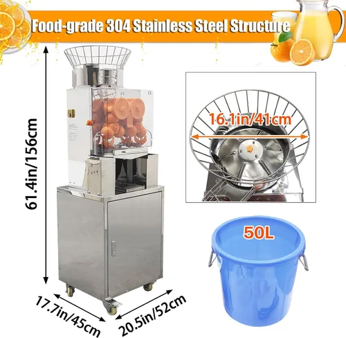 Vista 2 de Exprimidor de naranjas comercial de 120 W, extractor eléctrico automático de cítricos (20 naranjas/minuto) Exprimidor vertical de limón de 110 V
