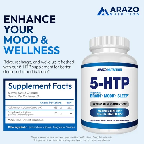 Vista 2 de Suplemento 5-HTP 0.007 oz, 120 cápsulas, BioScience Nutrition