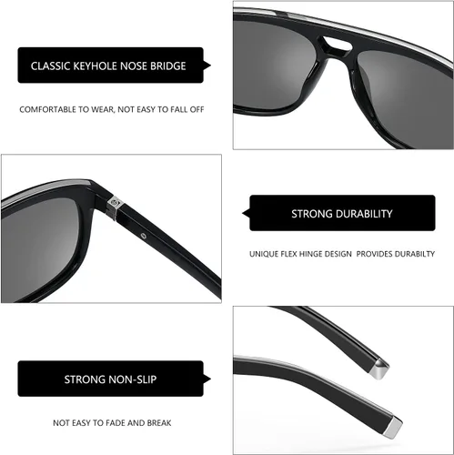 Vista 4 de ZENOTTIC Lentes de sol de aviador para hombre, polarizados, protección UV, cuadrados, a la moda, doble puente, retro, piloto, de gran