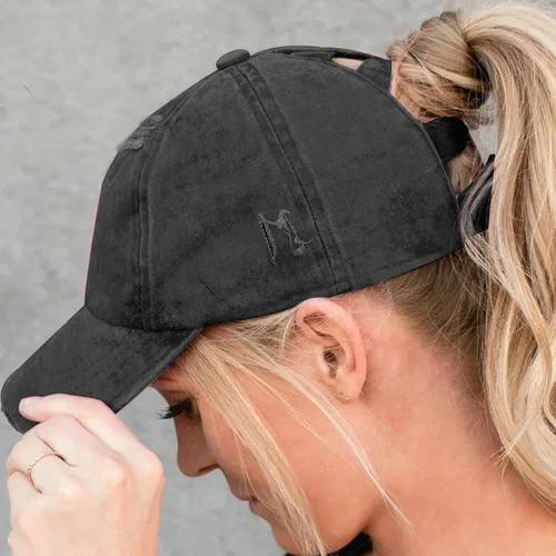 Vista 3 de Gorra de béisbol con diseño de cola de caballo cruzada, ajustable, estilo moño desordenado, para mujer